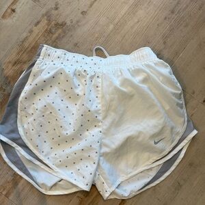 Nike White and Gray Athletic Shorts with Elastic Waistband